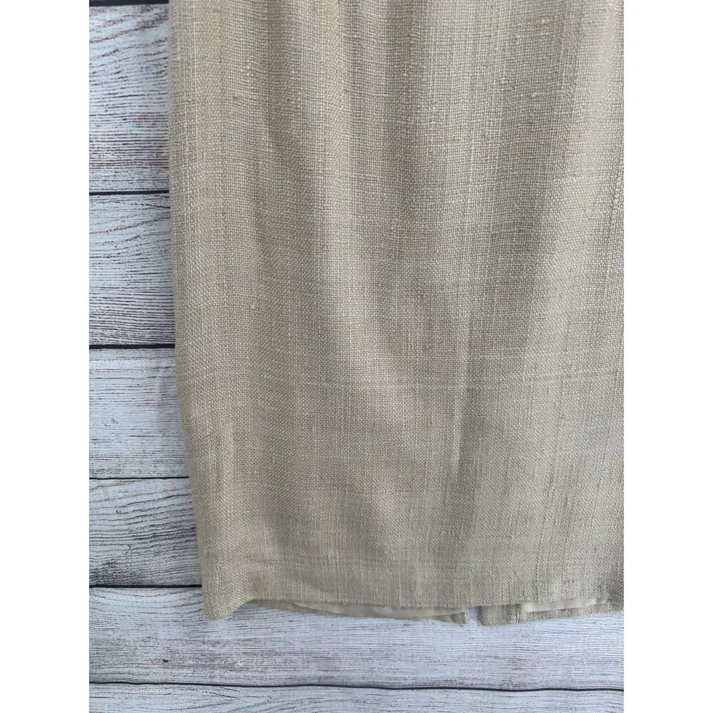 Tory Burch Woven Silk BOHO Midi‎ Dress Womens 8 Beige Red Lined Split Hem